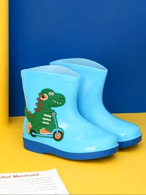 Adventurous Dino Themed Blue Rain Boots For Boys
