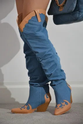 Cape Robbin Jeans Western Low Block Heel Boots