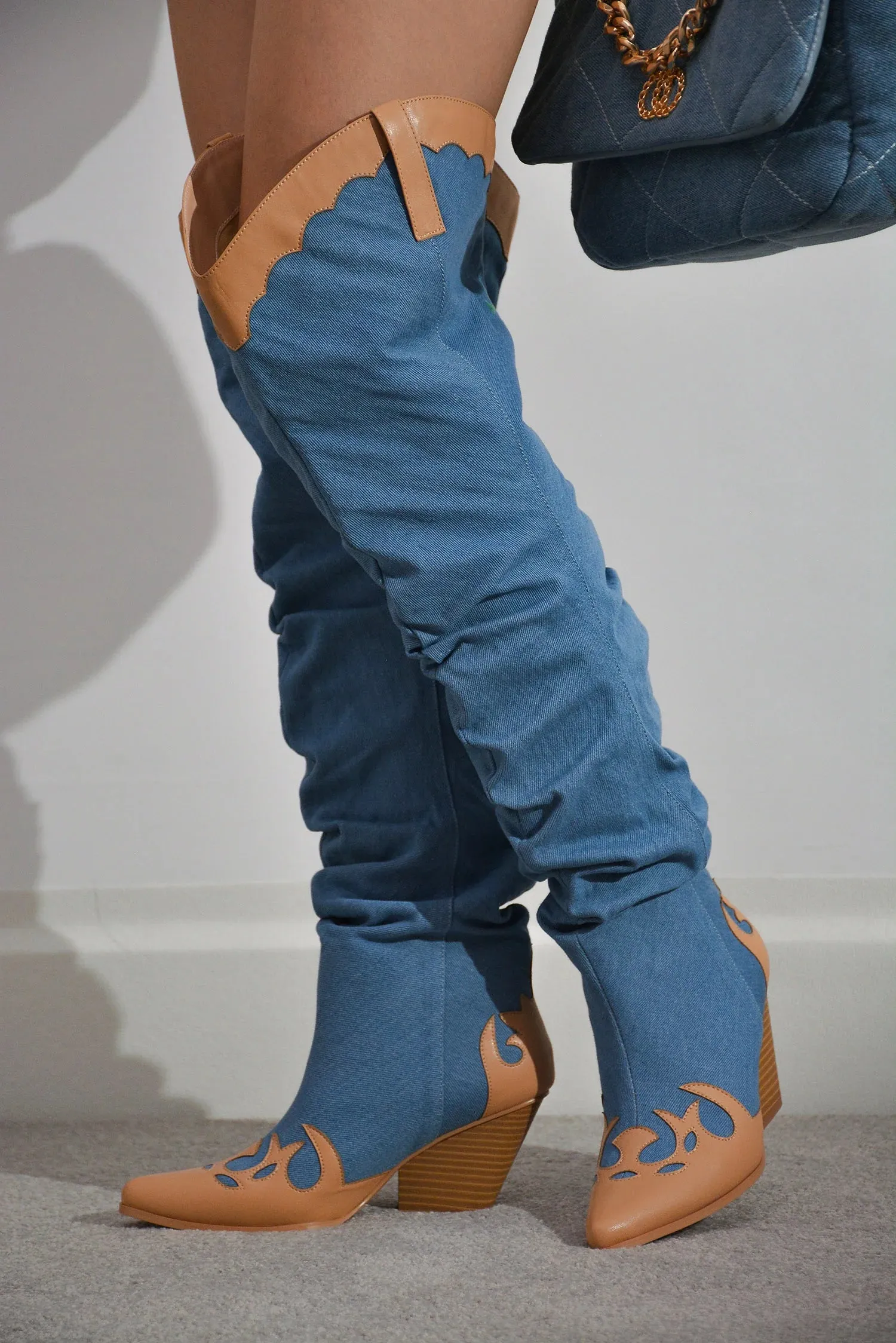 Cape Robbin Jeans Western Low Block Heel Boots