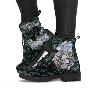 Combat Boots - Alice in Wonderland Gifts #106 Blue Series | Birthday Gifts, Gift Idea, Women's Boots, Lace Up Boots, Custom Shoes