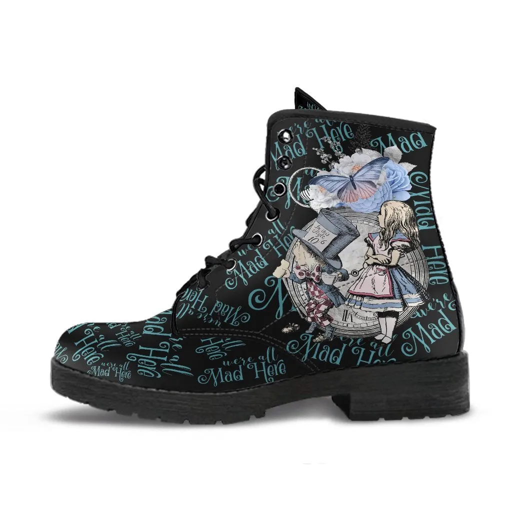 Combat Boots - Alice in Wonderland Gifts #106 Blue Series | Birthday Gifts, Gift Idea, Women's Boots, Lace Up Boots, Custom Shoes