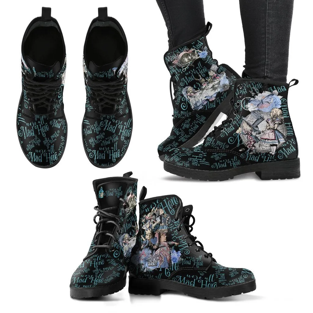 Combat Boots - Alice in Wonderland Gifts #106 Blue Series | Birthday Gifts, Gift Idea, Women's Boots, Lace Up Boots, Custom Shoes