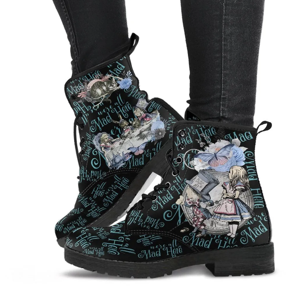 Combat Boots - Alice in Wonderland Gifts #106 Blue Series | Birthday Gifts, Gift Idea, Women's Boots, Lace Up Boots, Custom Shoes