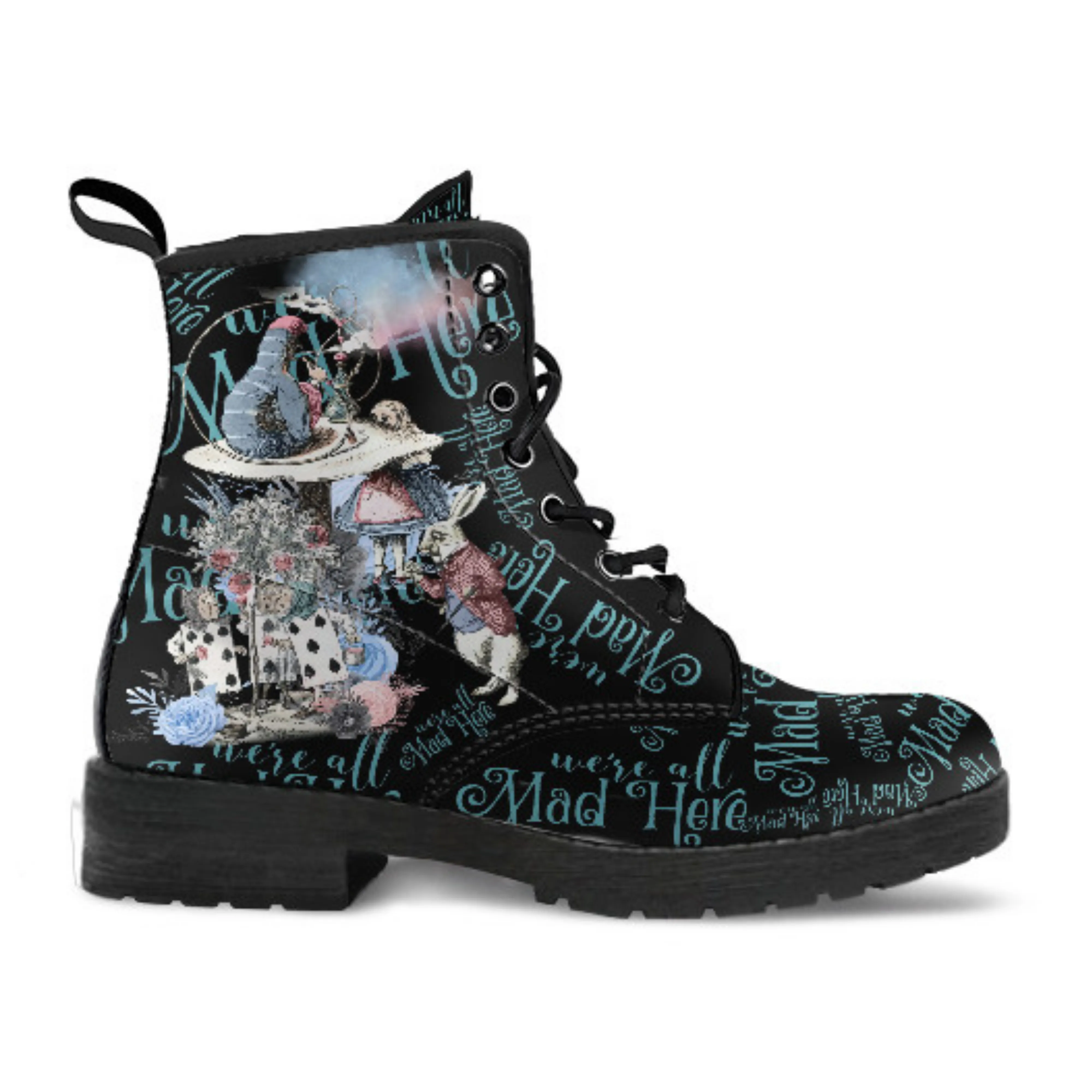 Combat Boots - Alice in Wonderland Gifts #106 Blue Series | Birthday Gifts, Gift Idea, Women's Boots, Lace Up Boots, Custom Shoes