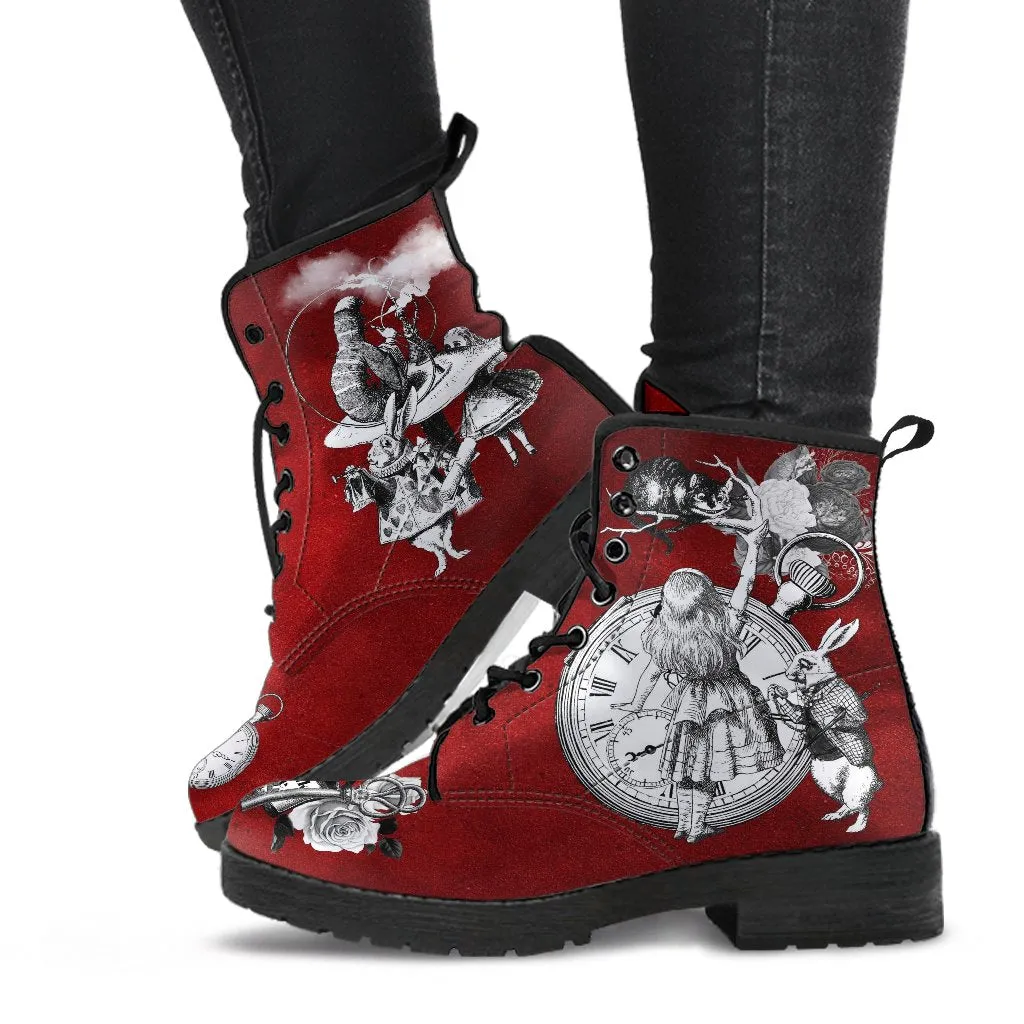 Combat Boots - Alice in Wonderland Gifts #61 Classic Series | Birthday Gifts, Gift Idea, Custom Shoes, Vegan Shoes, Red Boots