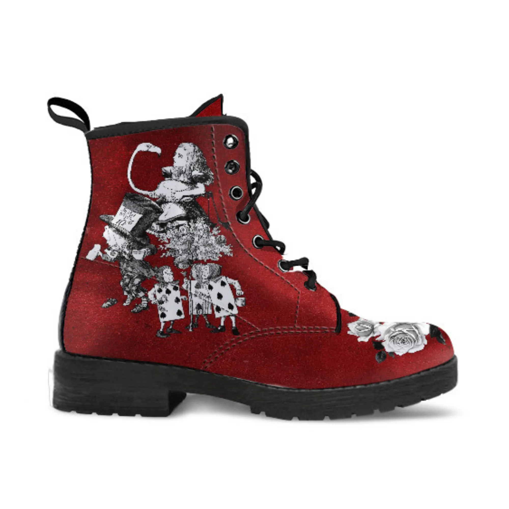 Combat Boots - Alice in Wonderland Gifts #61 Classic Series | Birthday Gifts, Gift Idea, Custom Shoes, Vegan Shoes, Red Boots