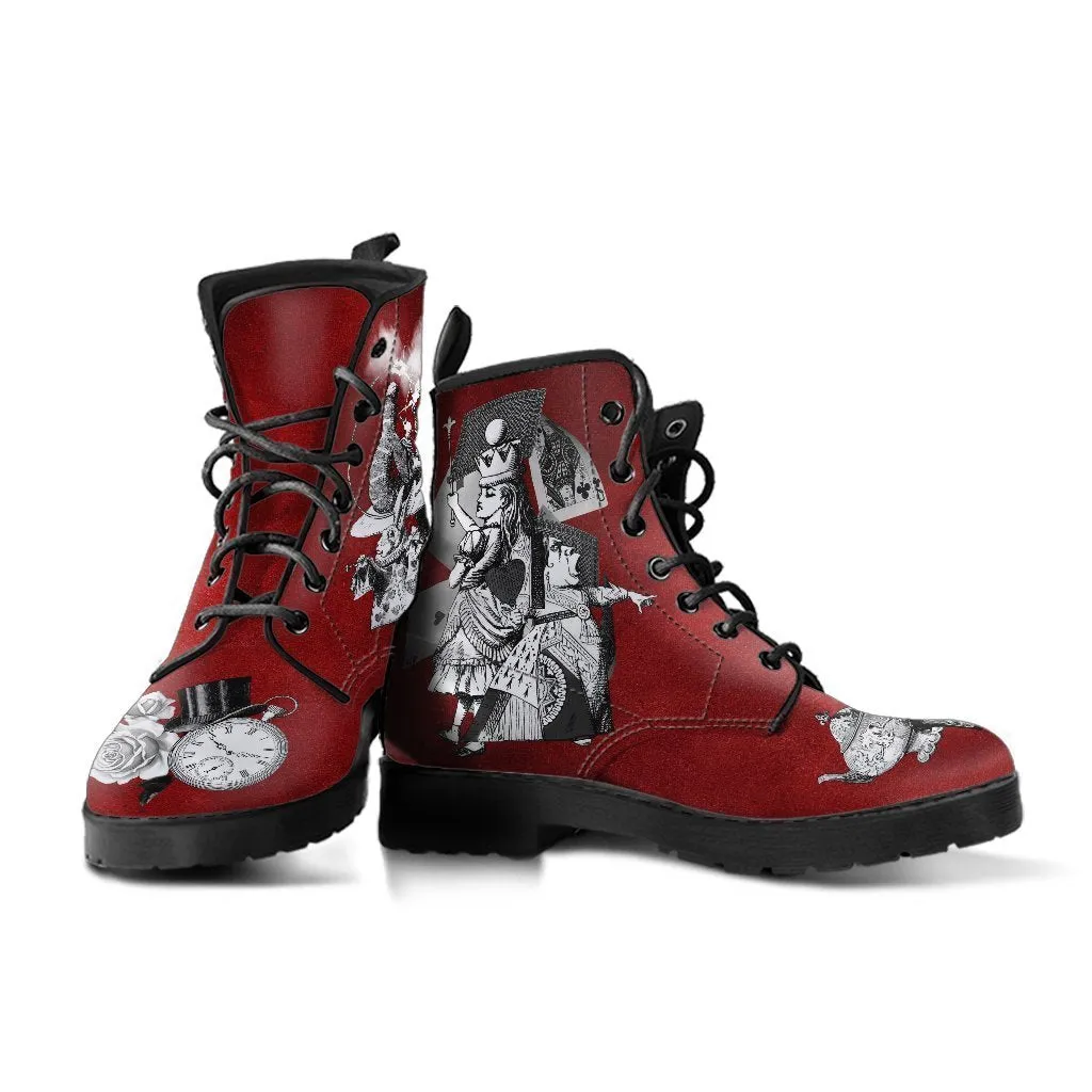 Combat Boots - Alice in Wonderland Gifts #61 Classic Series | Birthday Gifts, Gift Idea, Custom Shoes, Vegan Shoes, Red Boots