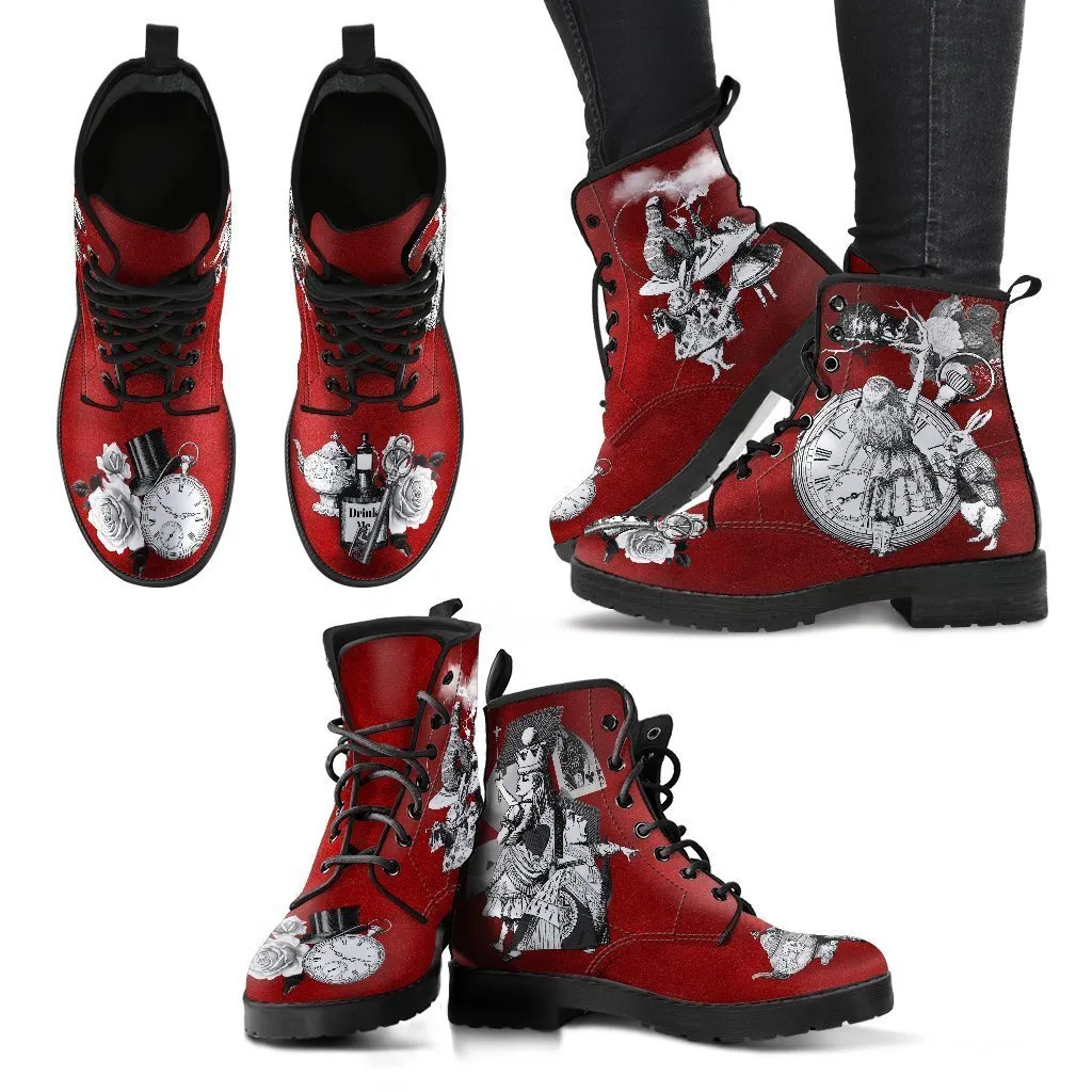 Combat Boots - Alice in Wonderland Gifts #61 Classic Series | Birthday Gifts, Gift Idea, Custom Shoes, Vegan Shoes, Red Boots
