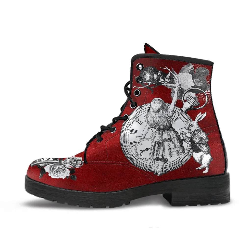 Combat Boots - Alice in Wonderland Gifts #61 Classic Series | Birthday Gifts, Gift Idea, Custom Shoes, Vegan Shoes, Red Boots