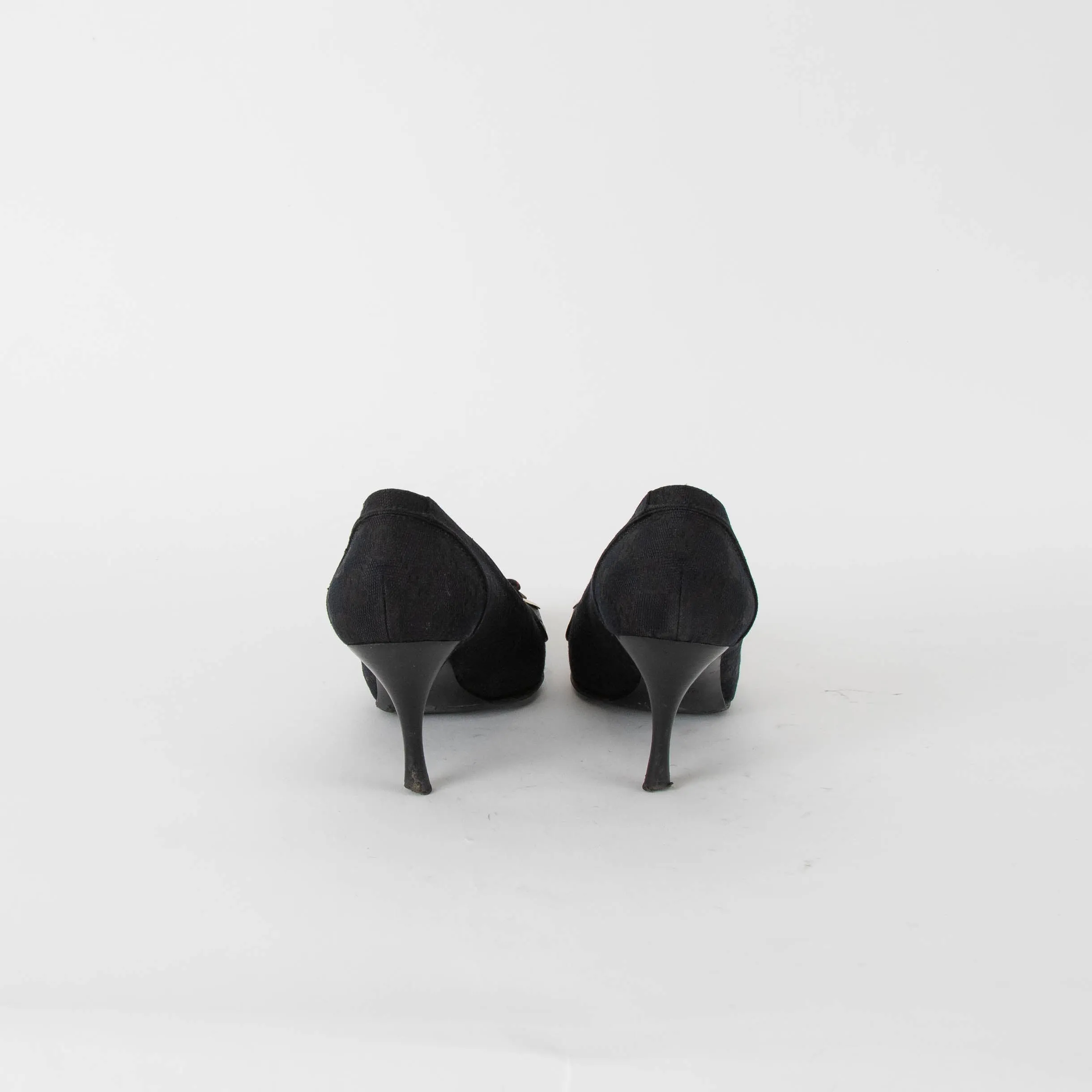 Gucci Vintage Princy Black Canvas Monogram Pointed Toe Heels