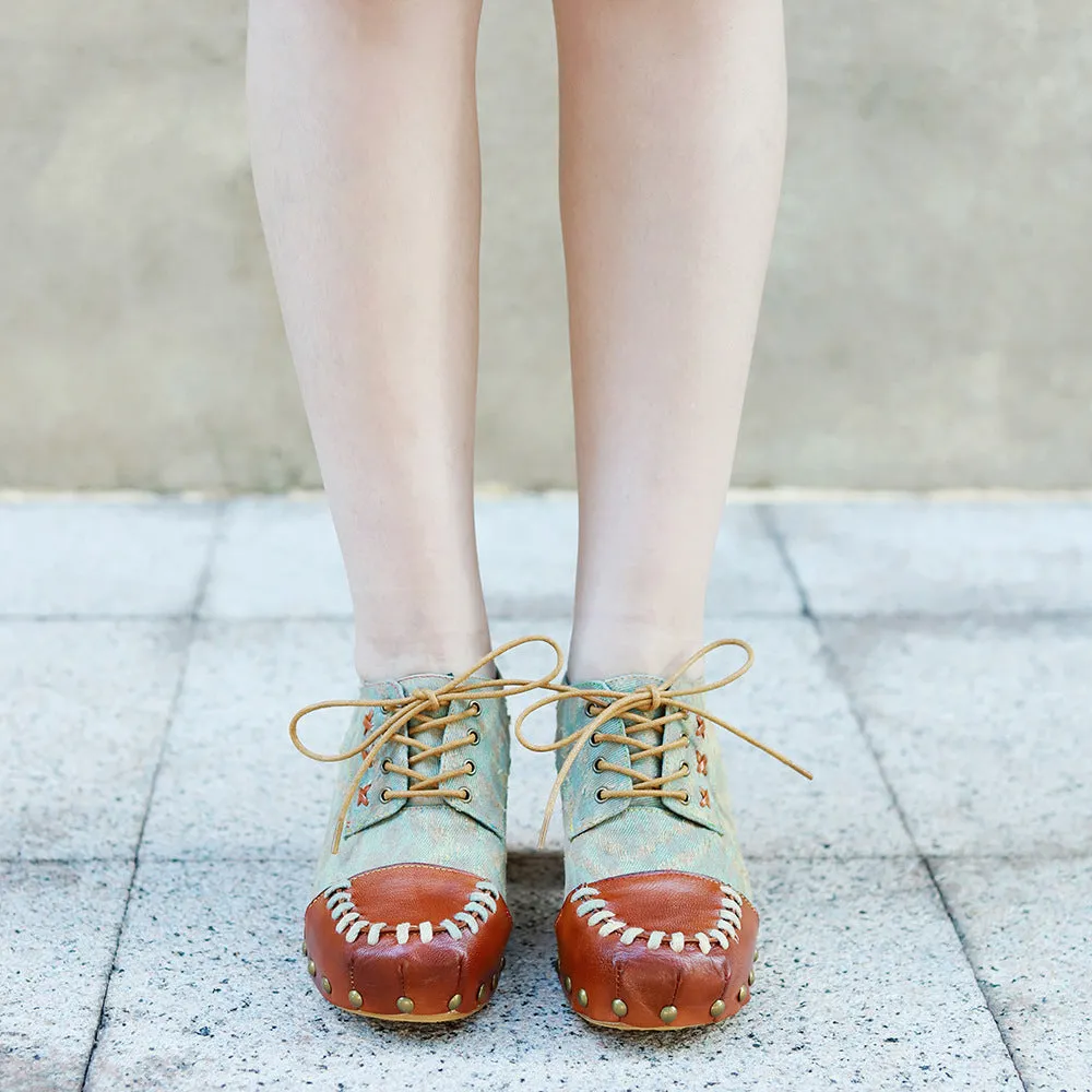 Hand-polished Leather Retro Splicing Rivets Comfortable Thick Heel Single Shoes