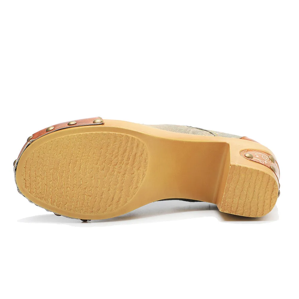 Hand-polished Leather Retro Splicing Rivets Comfortable Thick Heel Single Shoes