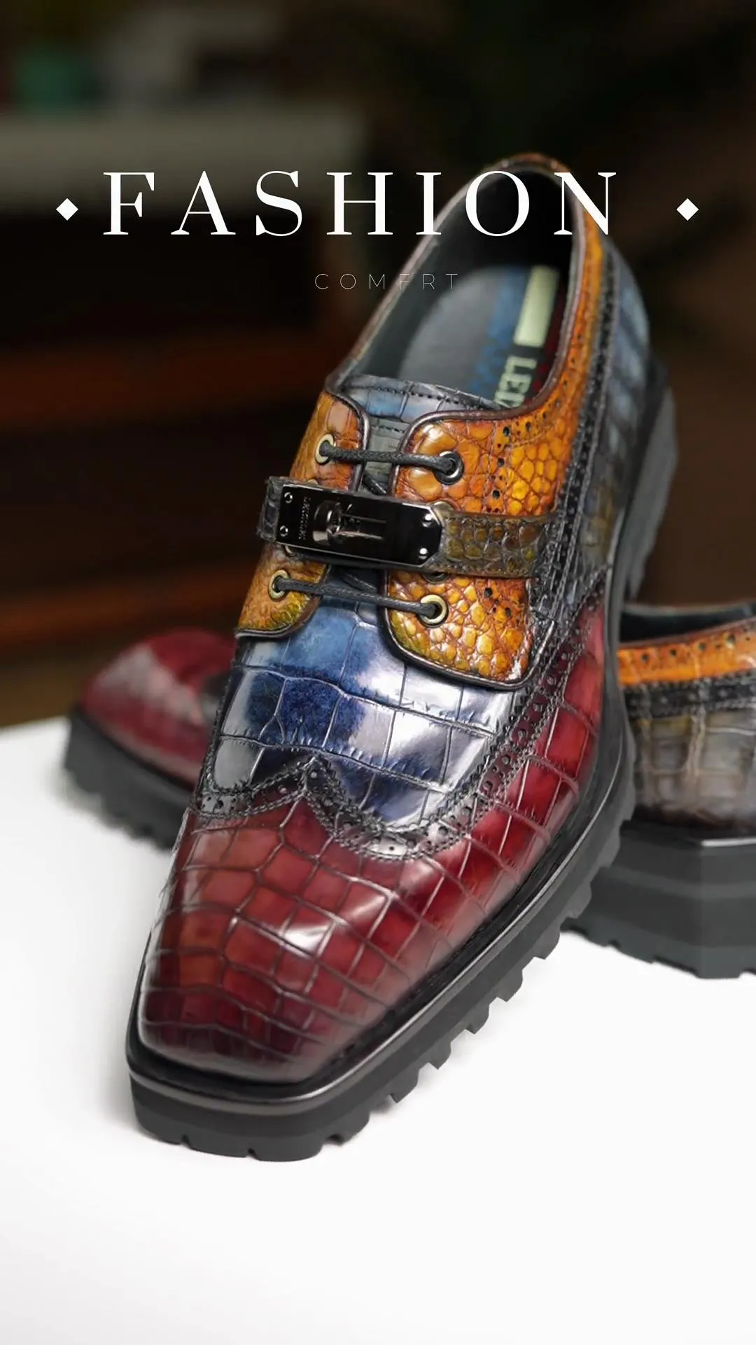 Handcrafted Custom Lace-Up Crocodile Leather Shoes