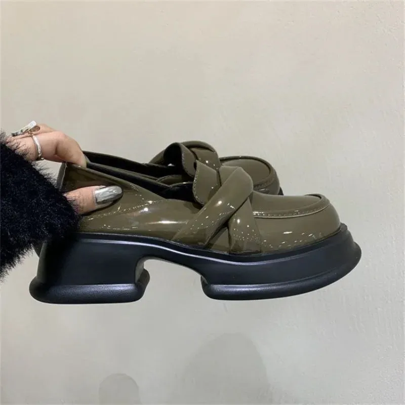 Hnzxzm Green Normal Leather Casual Black Women's Summer Footwear Platform Shoes for Woman Loafers on Sale Trend Offer High Quality