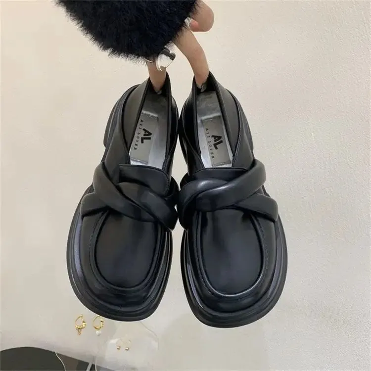 Hnzxzm Green Normal Leather Casual Black Women's Summer Footwear Platform Shoes for Woman Loafers on Sale Trend Offer High Quality