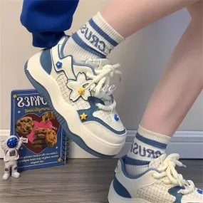 Hnzxzm Kawaii Shoes Women Blue Platform Sneakers Korean Fashion Tennis Female School Flats Vintage Cute Sports Vulcanize Spring Summer