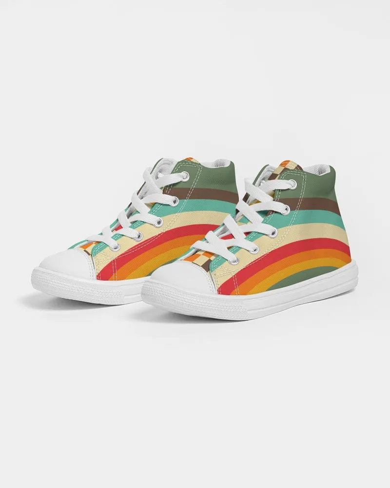 Kids 70s Vintage Style Rainbow Checker Hightop Canvas Shoes