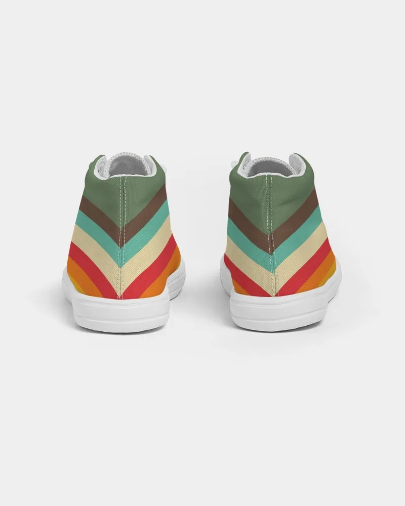 Kids 70s Vintage Style Rainbow Checker Hightop Canvas Shoes