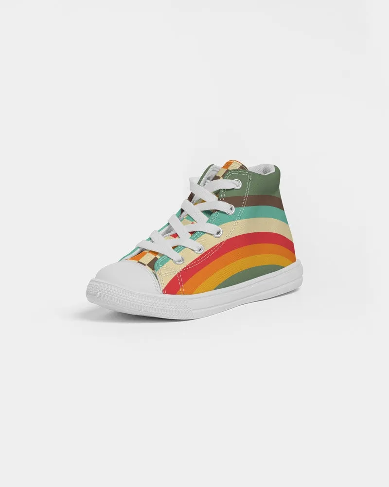Kids 70s Vintage Style Rainbow Checker Hightop Canvas Shoes