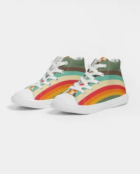Kids 70s Vintage Style Rainbow Checker Hightop Canvas Shoes