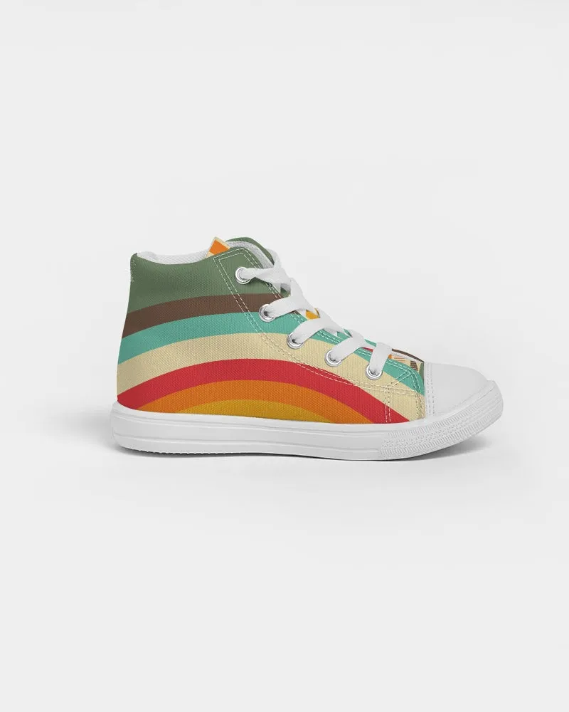 Kids 70s Vintage Style Rainbow Checker Hightop Canvas Shoes