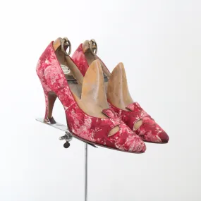 "Watercolour Pink" Vintage 1950's Pink Silk Watercolour Heels UK 5 US 7 EU 38