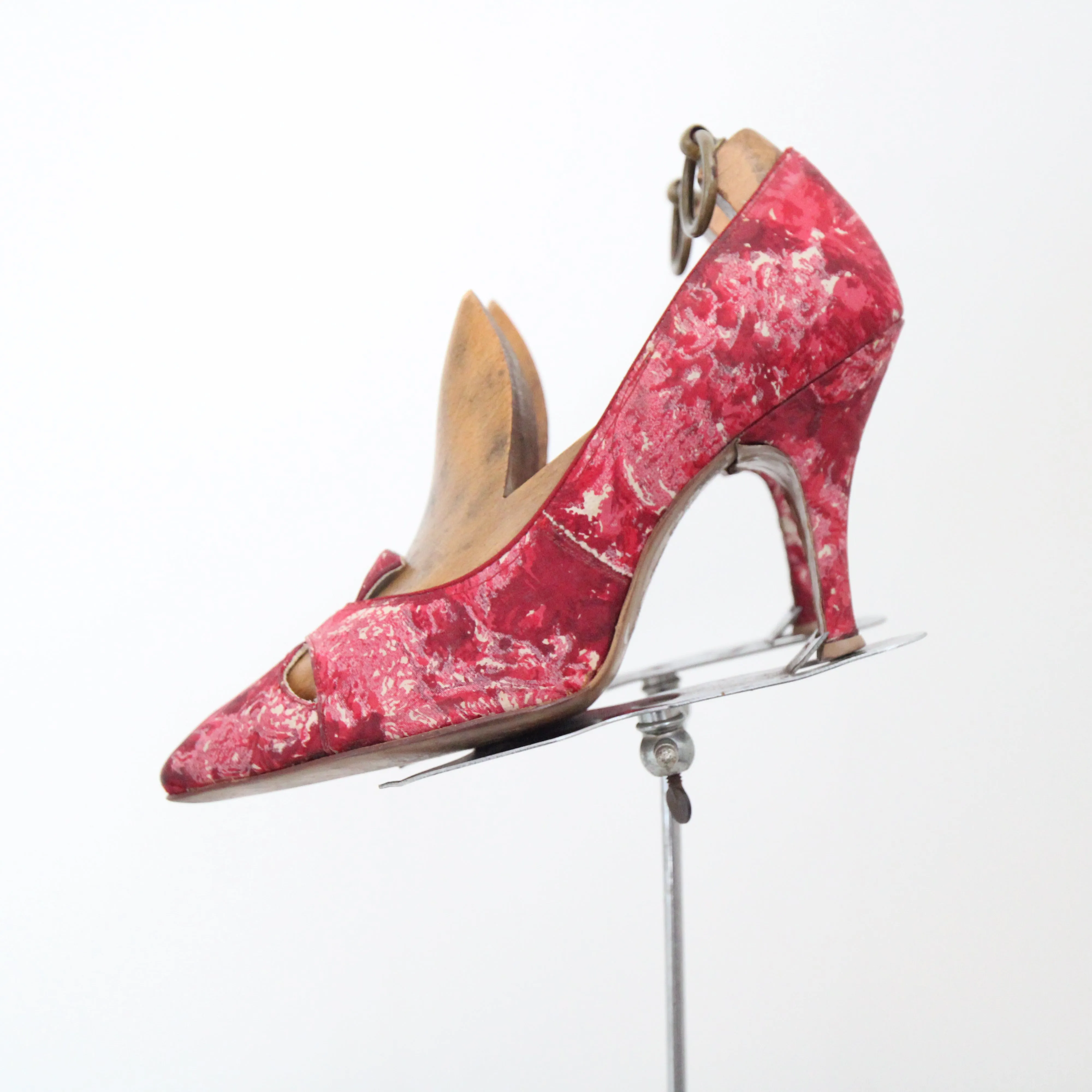 "Watercolour Pink" Vintage 1950's Pink Silk Watercolour Heels UK 5 US 7 EU 38
