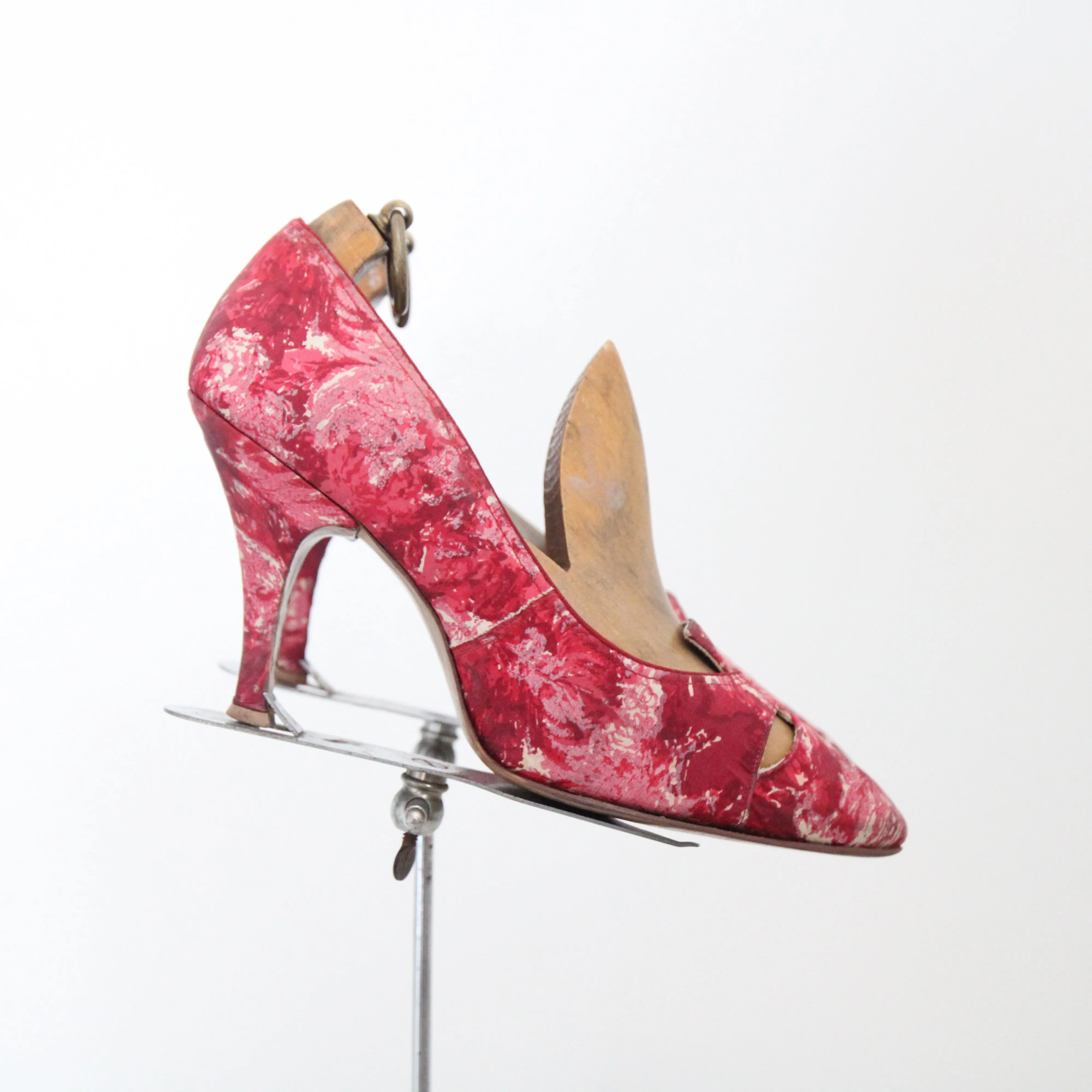 "Watercolour Pink" Vintage 1950's Pink Silk Watercolour Heels UK 5 US 7 EU 38