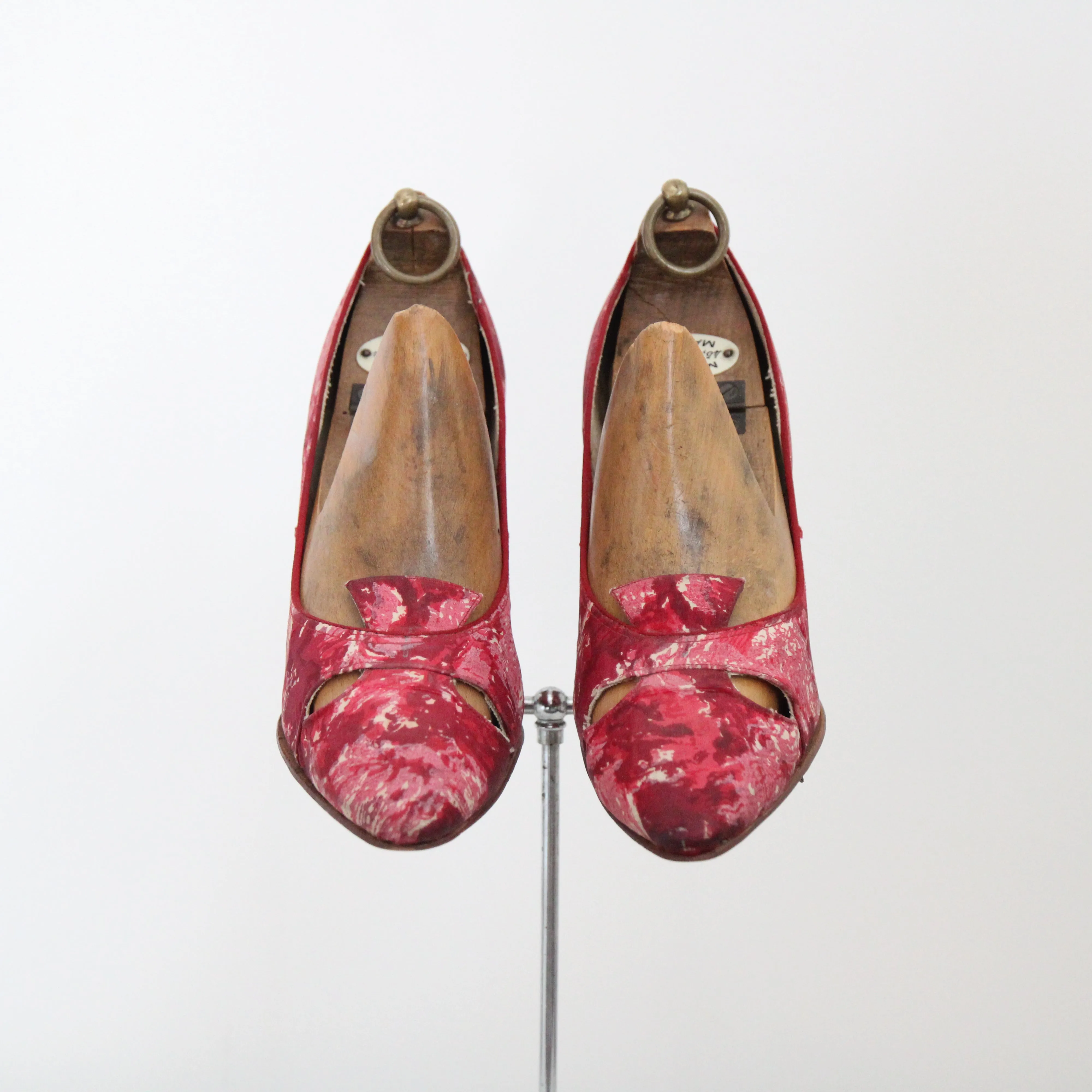 "Watercolour Pink" Vintage 1950's Pink Silk Watercolour Heels UK 5 US 7 EU 38