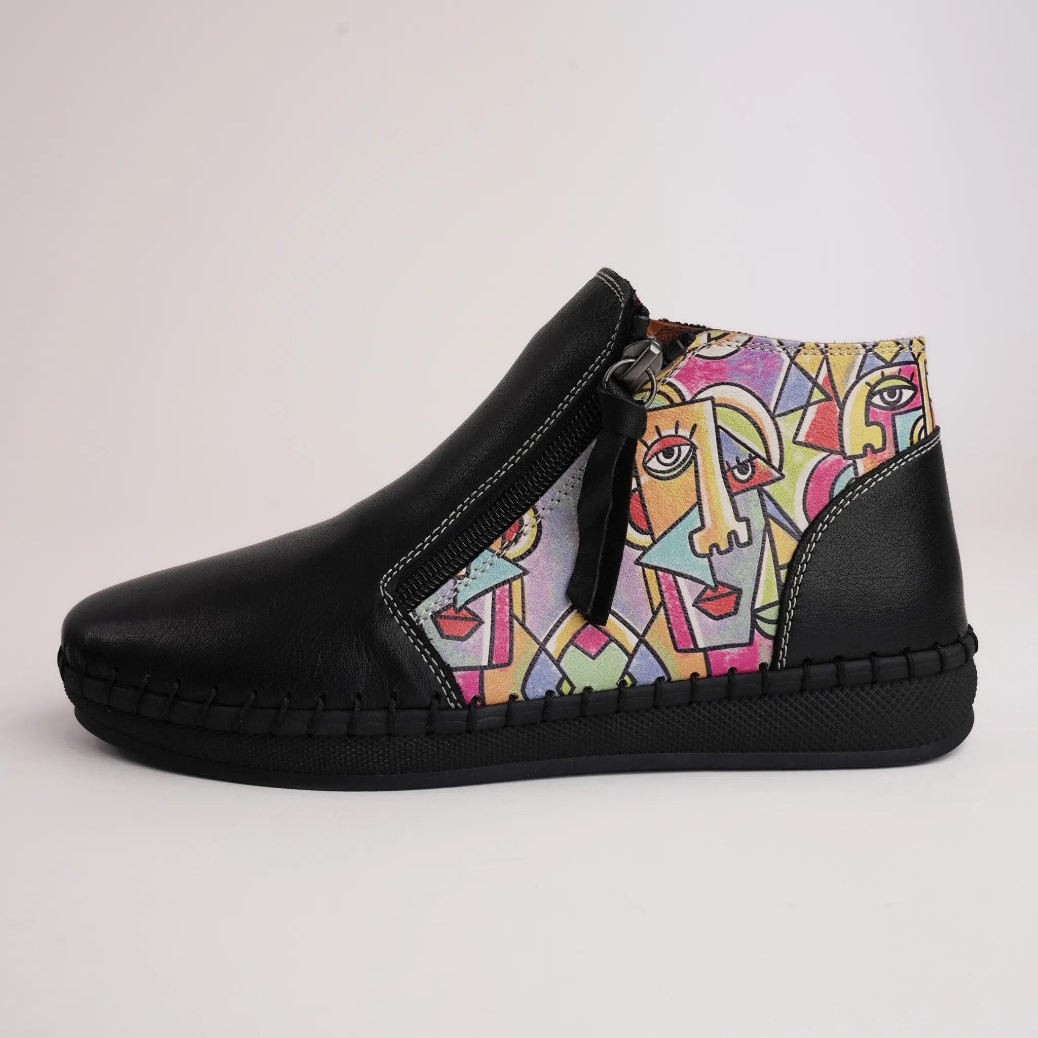 Regan Black Picasso Leather Ankle Boots