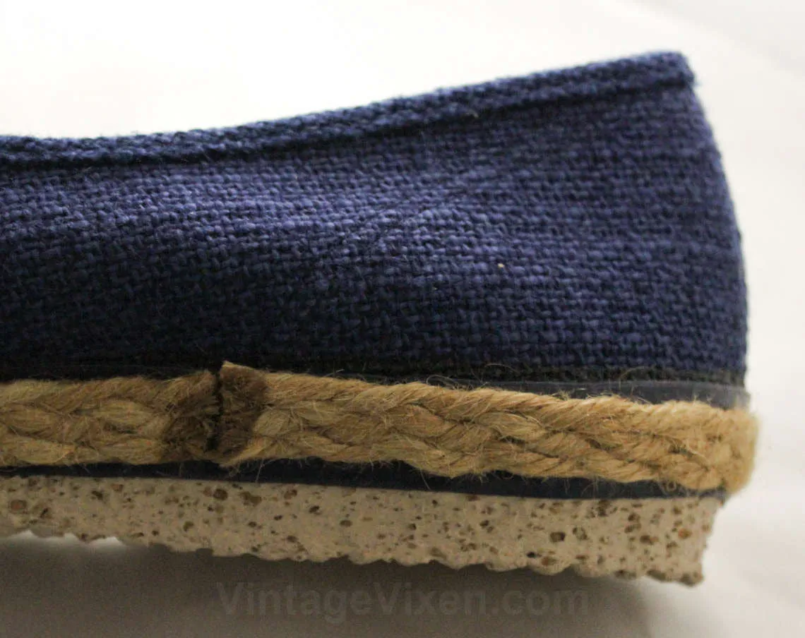 Size 10 Navy Sneakers - Retro Rustic Burlap Deck Shoes - 80s Casual Blue Sneaker Woven Jute Heel - Grasshoppers Ked's - Deadstock - 10M