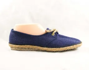 Size 10 Navy Sneakers - Retro Rustic Burlap Deck Shoes - 80s Casual Blue Sneaker Woven Jute Heel - Grasshoppers Ked's - Deadstock - 10M
