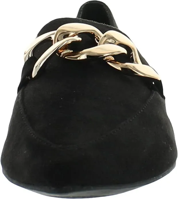 Steve Madden Flourish Black Slip On Pointed Toe Suede Chunky Chain Loafers