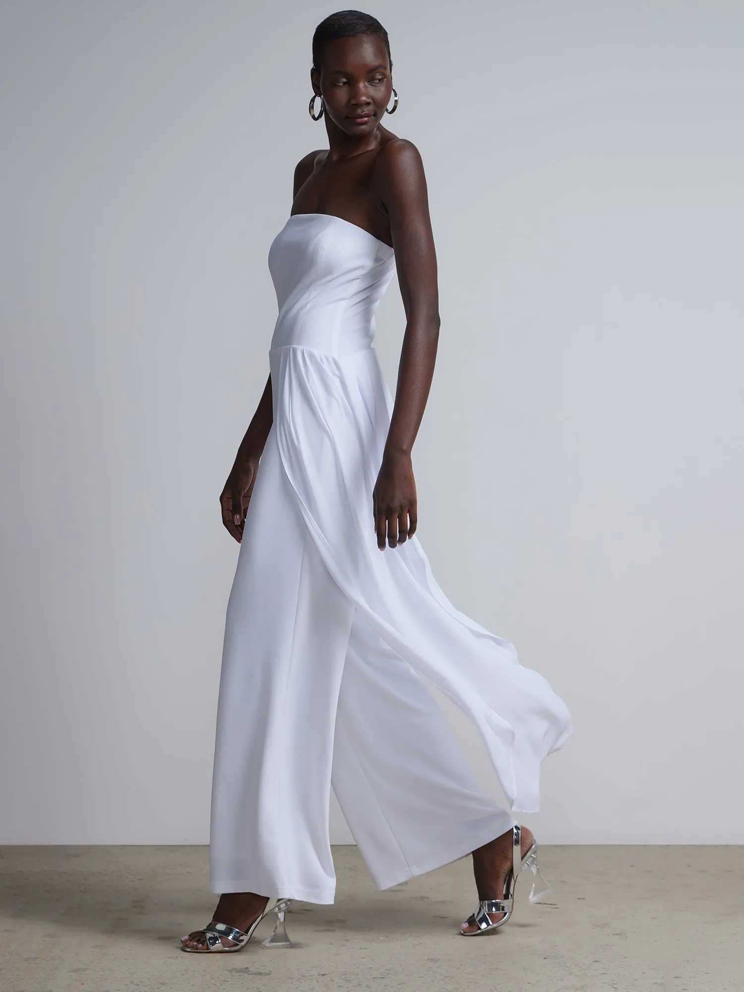 Strapless Overlay Wide-Leg Jumpsuit