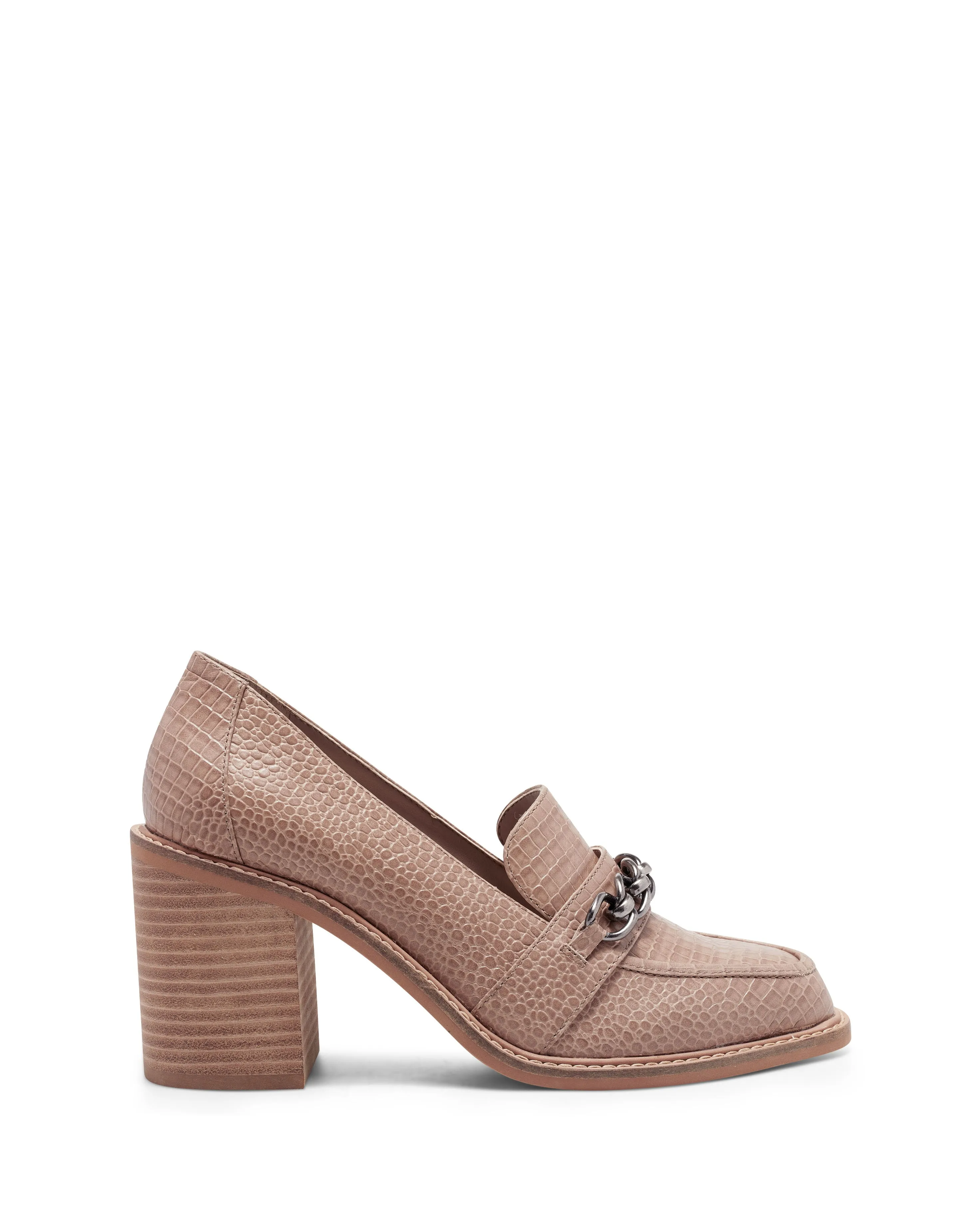 Vince Camuto Cedeen Truffle Leather Slip-On Apron Toe Pump Retro Heeled Loafer